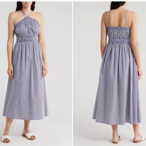 NWT Rachel Parcell Stripe Halter Neck Stretch Cotton Poplin Midi Dress XL